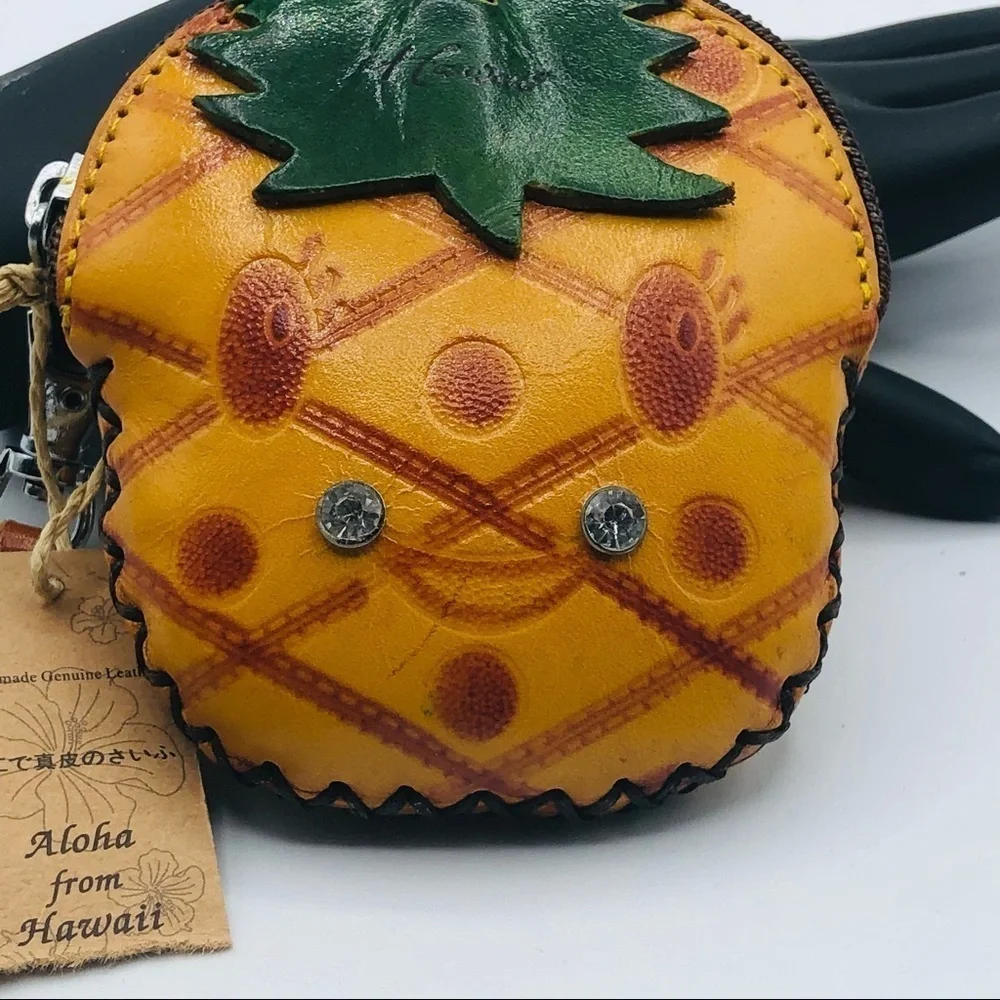 Hawaii leather wristlet pineapple‎ rhinestone eyes